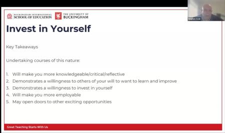 Career Pathways in Teaching webinar — Invest in Yourself slide